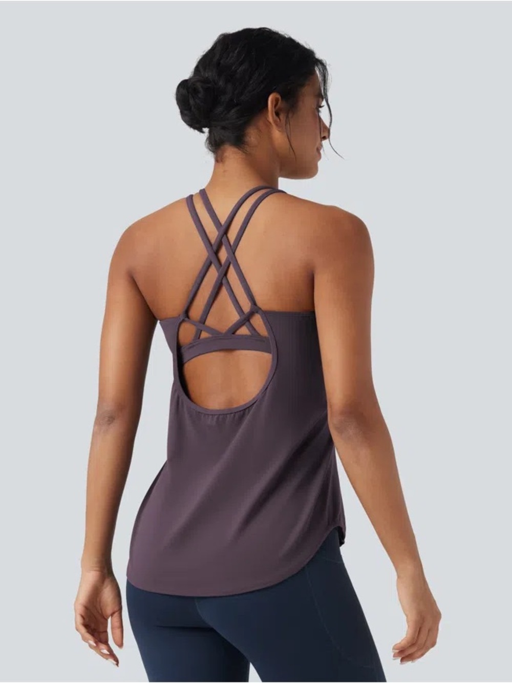 Halara UltraSculpt Round Neck Crisscross Back Running Tank Tops DD-F Cups